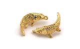 Gold Fish Charm, Gold Plated Brass Fish Charm With 1 Loop, Pendant, Finding (28mm) N0866