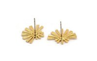 Gold Sun Earring, 4 Gold Plated Brass Rising Sun Flag Stud Earrings (18x14x1mm) N1340