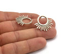 Silver Sun Earring, 2 Antique Silver Plated Brass Sunshine Stud Earrings (25x23x1.5mm) N1331