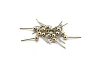 Silver Ball Earring, 24 Silver Plated Brass Ball Stud Earrings - Pad With 4mm Hole Hook BS 1799