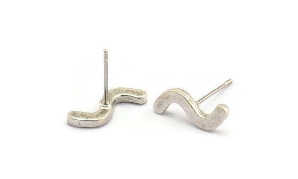 Earring Studs, 8 Antique Silver Plated Brass -  Irregular Stud Earrings - Silver Earrings - Earrings (15x5x1.5mm) N1416