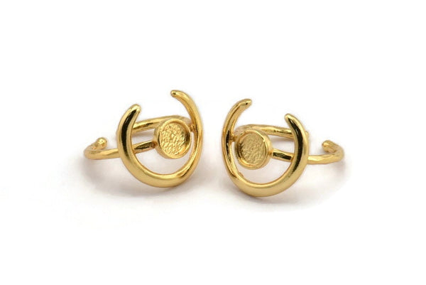 Gold Ring Setting, Gold Plated Brass Adjustable Ring - Ring Stone Setting - Pad Size 6mm N1301 H1687