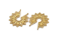 Gold Ethnic Pendant , Gold Plated Brass Ethnic Motif Pendant With 2 Loops, Findings, Earrings, Charms (43x46mm) N0875