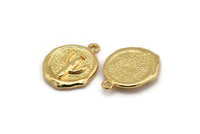 Gold Cactus Charm, Gold Plated Brass Cactus Charm With 1 Loop, Pendants, Findings (16x18mm) N0885