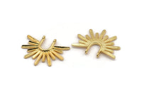 Gold Sun Pendant, Gold Plated Brass Textured Sunshine Charm With 2 Loops (32x24mm) N0814