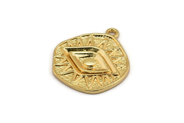 Gold Eye Charm, Gold Plated Brass Eye Charm With 1 Loop, Pendants, Earrings (23x21x1.5mm) N1074