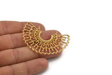 Gold Ethnic Pendant, Gold Plated Brass Ethnic Motif Pendant With 2 Loops, Findings, Earrings, Charms (56x20mm) N0871