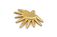 Gold Sun Charm, Gold Plated Brass Sunshine Charm With 1 Loop, Pendants, Earrings (29x22x1.5mm) N1050
