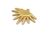 Gold Sun Charm, Gold Plated Brass Sunshine Charm With 1 Loop, Pendants, Earrings (29x22x1.5mm) N1050