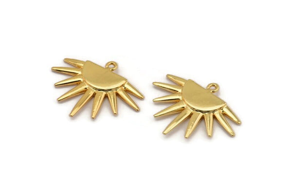 Gold Sun Charm, Gold Plated Brass Sunshine Charm With 1 Loop, Pendants, Earrings (29x22x1.5mm) N1050