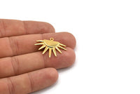 Gold Sun Charm, Gold Plated Brass Sunshine Charm With 1 Loop, Pendants, Earrings (29x22x1.5mm) N1050