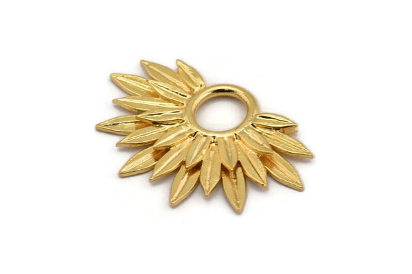 Gold Sunflower Charm, Gold Plated Brass Flower Charm, Pendants, Earrings, Findings (38x24mm) N0947