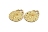 Round Hand Pendant, Gold Plated Brass Round Hand Charm Pendant, Earrings, Findings (28x23mm) N0877