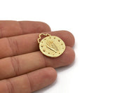 Round Hand Pendant, Gold Plated Brass Round Hand Charm Pendant, Earrings, Findings (28x23mm) N0877