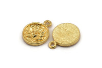 Gold Flower Charm, Gold Plated Brass Flower Charm With 1 Loop, Pendants, Findings (13mm) N0881