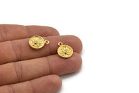 Gold Flower Charm, Gold Plated Brass Flower Charm With 1 Loop, Pendants, Findings (13mm) N0881