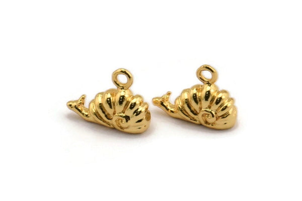 Gold Snail Charm, 2 Gold Plated Brass Snail Charm With 1 Loop, Findings (12x9mm) N0896