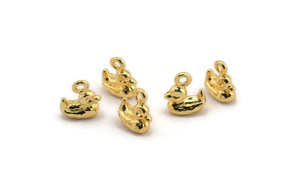 Gold Duck Charm, 6 Gold Plated Brass Duck Charm With 1 Loop, Findings (8mm) N0895