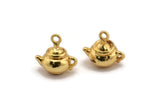 Gold Teapot Charm, 2 Gold Plated Brass Teapot Charm With 1 Loop, Findings (11mm) N0867
