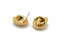 Gold Shell Earring, 2 Gold Plated Brass Sea Shell Stud Earrings (18x16mm) N0940