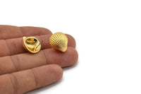 Gold Shell Earring, 2 Gold Plated Brass Sea Shell Stud Earrings (18x16mm) N0940