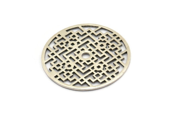 Silver Mandala Charm, Antique Silver Plated Brass Textured Mandala Charm, Earrings, Pendants, Findings (37mm) BS 2441