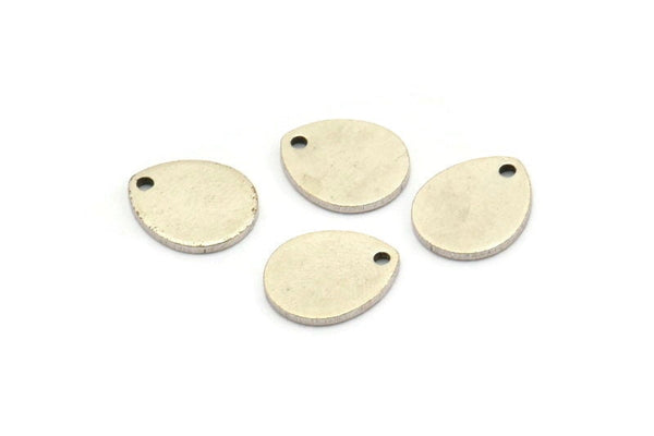 Silver Drop Charm, 12 Antique Silver Plated Brass Drop Charms With 1 Hole, Earrings, Findings (12x10x1mm) D916