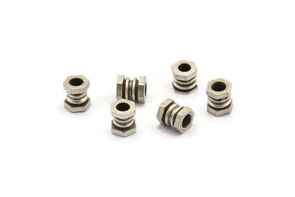 Silver Tube, 8 Antique Silver Plated Brass Industrial Tubes, Spacer Beads, Findings (7x6mm) D0144