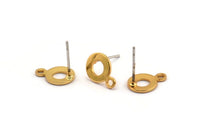 Gold Circle Earring, 6 Gold Plated Brass Circle Stud Earrings With 1 Loop (11x8x0.80mm) M041 A1489