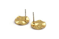 Gold Round Earring, 4 Gold Plated Brass Wavy Round Stud Earrings With 1 Hole (12x0.80mm) D1067 A2190