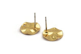 Gold Round Earring, 4 Gold Plated Brass Wavy Round Stud Earrings With 1 Hole (12x0.80mm) D1067 A2190
