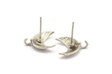 Silver Earring Post, 4 Antique Silver Plated Brass Moon Earring Posts With 1 Loop (14x15mm) BS 2439 H1009