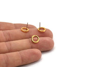 Gold Circle Earring, 6 Gold Plated Brass Circle Stud Earrings (9x1.5mm) D0547 A2041
