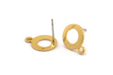 Gold Circle Earring, 6 Textured Gold Plated Brass Circle Stud Earrings With 1 Loop (13x10x0.80mm) M361 A2061