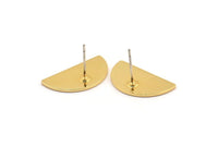 Semi Circle Earring, 2 Gold Plated Brass Half Moon Stud Earrings (22x12x1mm) D1091 A1444
