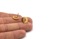 Gold Circle Earring, 4 Textured Gold Plated Brass Circle Stud Earrings With 1 Loop (15x12x0.80mm) M362 A1627