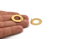 Gold Circle Earring, 4 Gold Plated Brass Circle Stud Earrings (25mm) D0179 A2194