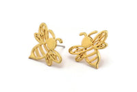 Gold Bee Earring, 2 Gold Plated Brass Bee Stud Earrings (20x17x1.2mm) N1368