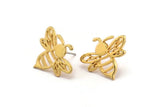 Gold Bee Earring, 2 Gold Plated Brass Bee Stud Earrings (20x17x1.2mm) N1368