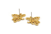 Gold Bee Earring, 2 Gold Plated Brass Bee Stud Earrings (20x17x1.2mm) N1368