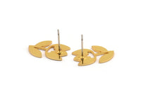 Gold Flower Earring, 4 Gold Plated Brass Tulip Flower Shaped Stud Earrings (17x12x0.80mm) A2660