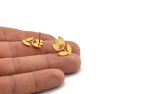 Gold Flower Earring, 4 Gold Plated Brass Tulip Flower Shaped Stud Earrings (17x12x0.80mm) A2660