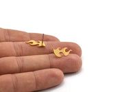 Gold Fire Earring, 8 Gold Plated Brass Fire Shaped Stud Earrings (17x8x0.80mm) A2727