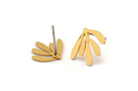 Gold Leaf Earring, 8 Gold Plated Brass Leaf Stud Earrings (12x13x0.60mm) A3025