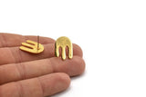 Gold Cactus Earring, 2 Gold Plated Brass Cactus Stud Earrings (19x15mm) N1437