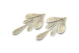 Silver Leaf Charm, 4 Textured Antique Silver Plated Brass Leaf Charm Earrings With 1 Hole, Findings (46x26x0.60mm) D846