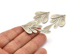 Silver Leaf Charm, 4 Textured Antique Silver Plated Brass Leaf Charm Earrings With 1 Hole, Findings (46x26x0.60mm) D846