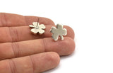 Silver Flower Earring, 4 Antique Silver Plated Brass Flower Stud Earrings (15x2mm) D1183 A1231