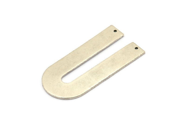 Silver Geometric Charm, 2 Antique Silver Plated Brass U Shaped Pendants With 2 Holes, Charms, Findings (45x22x1mm) D1010
