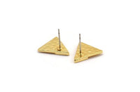 Gold Triangle Earring, 2 Hammered Gold Plated Brass Triangle Stud Earrings (14x1mm) N1157